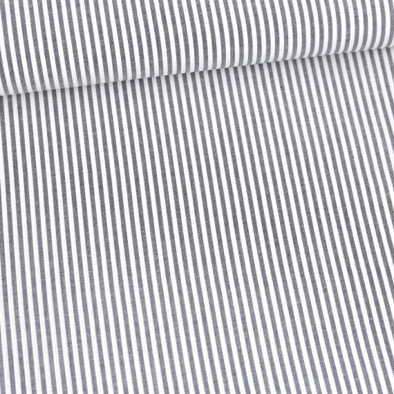 Baumwolle - Webware - Yarn Dyed Stripe - Weiß/Stahlblau