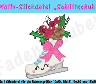 Doodle-Motiv Schlittschuh - Stickdatei-Set für den 10x10cm bis 18x30cm Rahmen