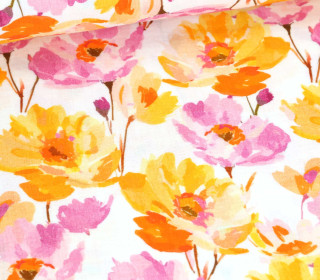 Musselin - Muslin - Double Gauze - Aquarell Blumen Orange & Rosa - Schnuffeltuch - Windeltuch - Weiß