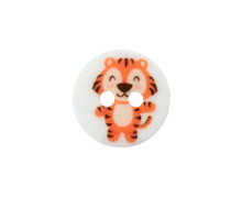 1 Polyesterknopf - Rund - 12mm - 2 Löcher - Tiger - Weiß