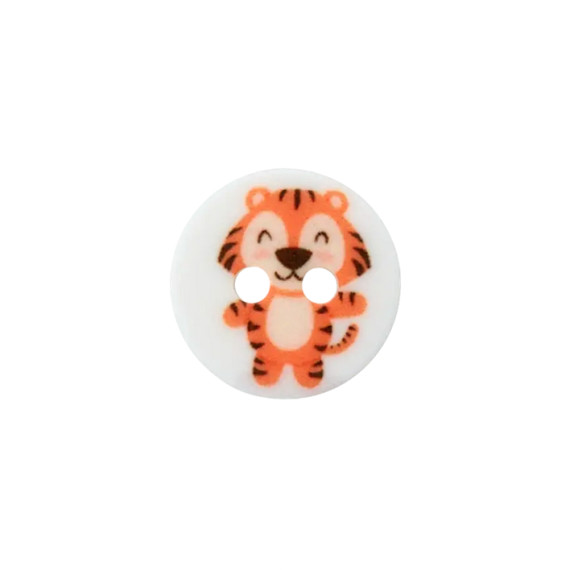 1 Polyesterknopf - Rund - 12mm - 2 Löcher - Tiger - Weiß