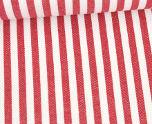 Jeans-Stoff - Mittlere Streifen - Gestreift - Nicht Elastisch - Weiß/Rot