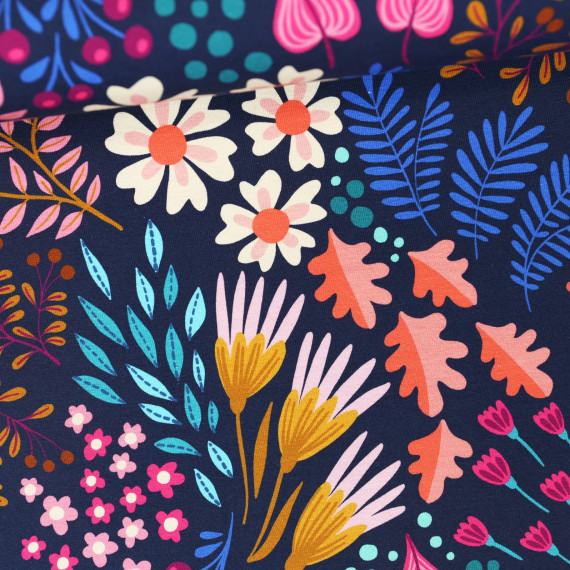 Bio-Jersey Flower Fields Bliss Dunkelblau Hamburger Liebe