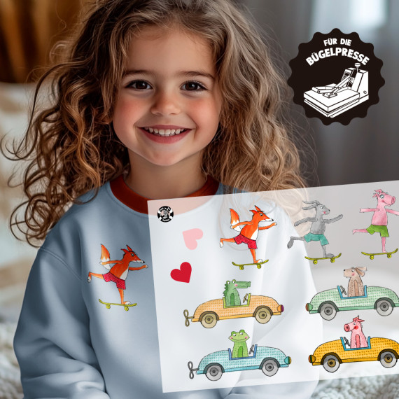 Onkel Bo's Bügelbilder - DIN A4 - fröhliche Tierfreunde - unterwegs - Mix - ela ideen