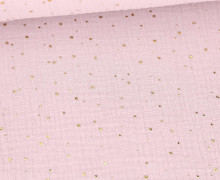 Musselin - Muslin - Double Gauze - 3D - Goldpunkte - Glänzend - Altflieder