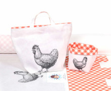 DIY-NÄHSET - Utensilo Set - Körbchen - Huhn - Schwarz - Rot Kariert - Ostern - abby and me