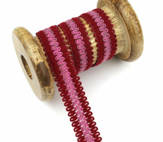 1 Meter Zierband - Dekoband - 15mm - Wellen - Glitzer - Bordeaux/Magenta