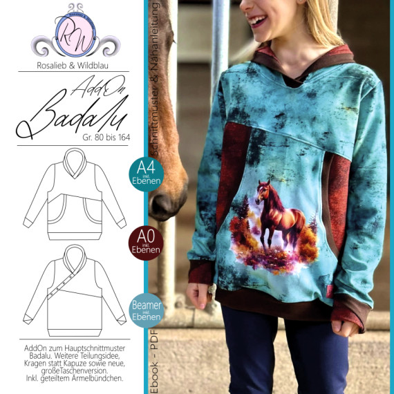 Ebook Schnittmuster Badalu AddOn Kinderkragenpullover Gr. 80 bis 164