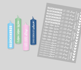 DIN A4 - Tattoofolie - Gute Laune Kerze - Weiß - für 10cm Stabkerzen / Keramik