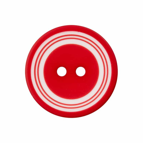 1 Polyesterknopf - 18mm - 2-Loch - Kreise - Rot/Weiß