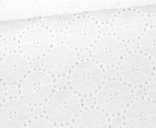 Baumwollstoff - Lochstickerei - Boho - Kreisblüten - Weiß