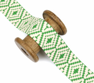1 Meter Gurtband  - 38mm - Zweifarbig - Rautenmuster - Warmweiß/Grün