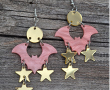 1 Paar Ohrringe - Acryl - 5-teilig - Sterne - Gespenst - Spiegel - super leicht - Altrosa/Gold - Namensklang