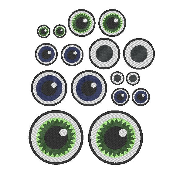 runde Augen für Kuscheltiere Bettschlagen Stickdatei