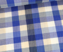 Musselin - Muslin - Double Gauze - Kleines Karomuster - Schnuffeltuch - Windeltuch - Blau/Creme