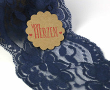1m elastische Spitze - 95mm - Blumen - Dunkelblau