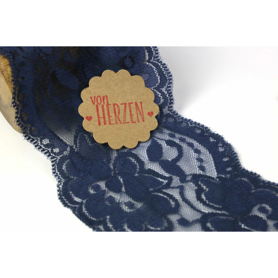 1m elastische Spitze - 95mm - Blumen - Dunkelblau