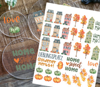 Rub-On Sticker - Süße herbstliche Häuser - perfekt für Acrylplatten - Tante Henni Rubon - vielfältig nutzbar