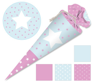 DIY-NÄHSET SCHULTÜTE - GESCHWISTERTÜTE - STERNCHEN - ROSA / HELLBLAU