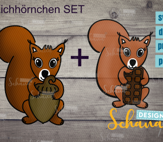 Eichhörnchen und Schokohörnchen im Set Herbstdatei Digistamp und Foliendatei SVG PNG DXF PDF mit Ausmalbild für Kinder