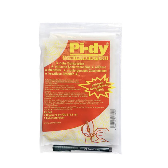 Pi-dy Schnittmuster Kopierset - 4 Bogen Folie (4,8qm) - 1 Folienschreiber - 1x1,5m - Transparent