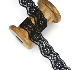 1m Elastische Spitze - Blüten - 23mm - Schwarz