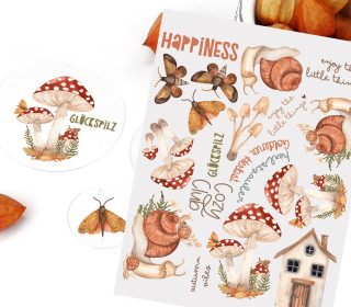 Rub-On Sticker - Fliegenpilze & Insekten - perfekt für Acrylplatten - Tante Henni Rubon - vielfältig nutzbar - Herbst