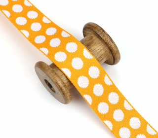 1 Meter Gurtband  - 36mm - Weiße Punkte - Dunkelgelb