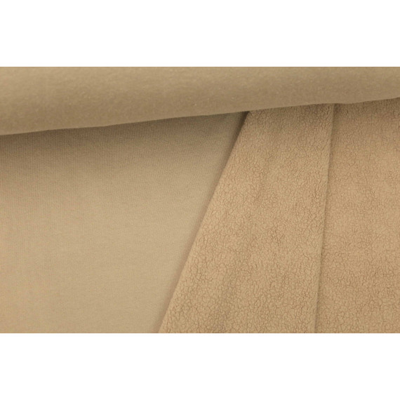 Fashionstoff mit Fleece Innenseite - Sweat-Optik - Uni - 140cm - Beige