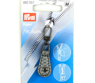 1 Zipper Anhänger - Kunstleder - Hochwertig - Prym - Oval - Niete - Silber/Grau