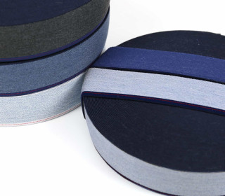 1m Gummiband - elastisch - Jeansoptik - Meliert - 40mm - Hellblau/Blau