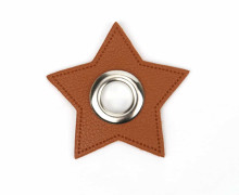 Kunstleder Öse - Stern - 11mm - Star - Patches - Lehmbraun/Silber