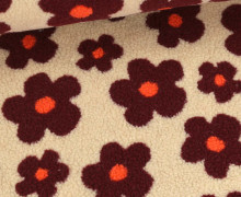 Teddystoff - Teddy Tweed - Blüten - Beige