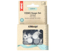 30 Nähfrei Druckknöpfe - Snaps Set - Rund - 12,4mm - veno - Schwarz/Weiß/Grau
