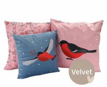 Kissenstoff - DIY - Kissen-Set - Chirping Winterberry - Rosa/Blau - Velvet - Schoenigkeiten Illustration - abby and amy