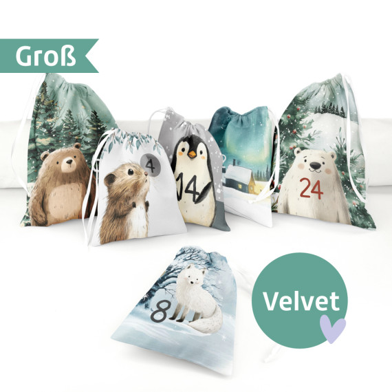 DIY Adventskalender - Säckchen - Zum Selber Nähen - Arctic Animals - Groß - Velvet - Weihnachten - abby and amy