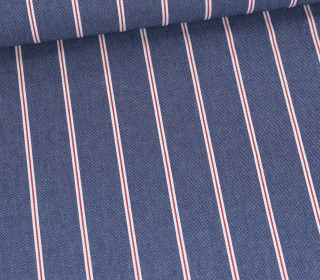 Jeans - Jeansstoff - Denim - Weiß-Rote Streifen - Jeansblau