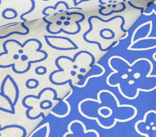 Bio-Jacquard - 2Farb Spezial Jacquard Jersey - June Doubleface - Easygoing - Warmweiß/Himmelblau - Hamburger Liebe