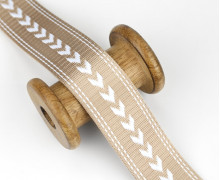 1 Meter Gurtband - 38mm - Pfeilspitzen - Gestrichelte Streifen - Beige/Weiß