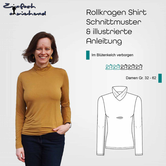 Rollkragenshirt Im Blütenkelch verborgen Gr. 32 - 62 Damen