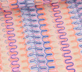 Strickstoff - Häkel Spitze - welliges Streifenmuster - Weiß/Rosa/Hellblau