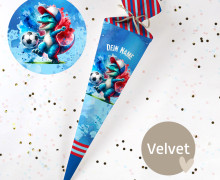 DIY-Nähset Schultüte - Dino Gang - Fußball - Blau/Rot - Velvet - zum selber Nähen