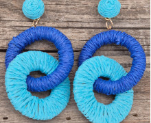 1 Paar Ohrringe - Bast - 2-teilig - 2 Kreise - super leicht - Blau/Türkis - Namensklang