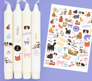 DIN A4 - Tattoofolie - Funny Cats - Bunt - für Kerzen / Keramik