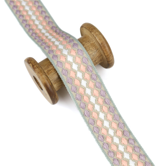 1 Meter Weiches Gurtband  - 40mm - Bestickt - Rauten - Flieder