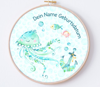 DIY Stickrahmen - Under The Sea - personalisiertes Stickrahmen Bild - Qualle - Anker - zum Selbermachen