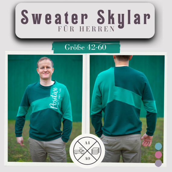 Schnittmuster und Nähanleitung Sweater Pullover Hoodie Skylar für Herren Größe 42-60