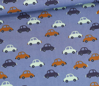 Baumwolle - Webware - Fine Popeline - Autos - Jeansblau