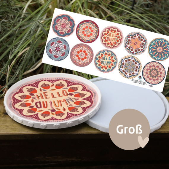 Outdoorstoff - Autumn Mandalas - Rosé/Creme/Blau - Inlays für Silikon - Dekoteller - Tablett - Groß - bienvenido colorido - abby and amy