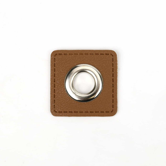 Kunstleder Öse - Quadrat - 11mm - Square - Patches - Beigebraun/Silber